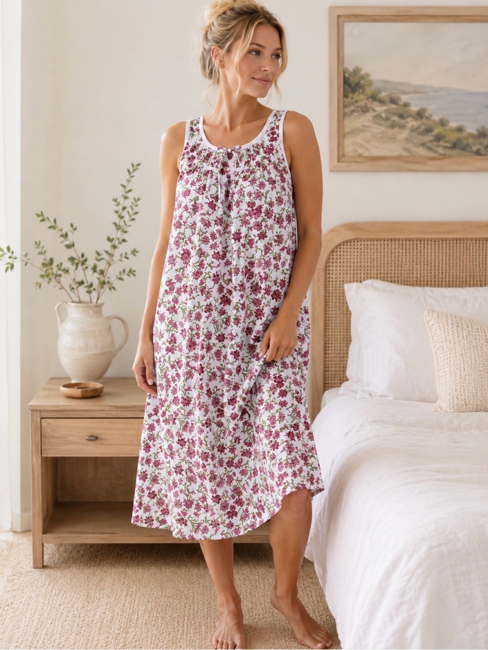 Soothe Our Souls  Floral Sleeveless Nightgown in Pink and White